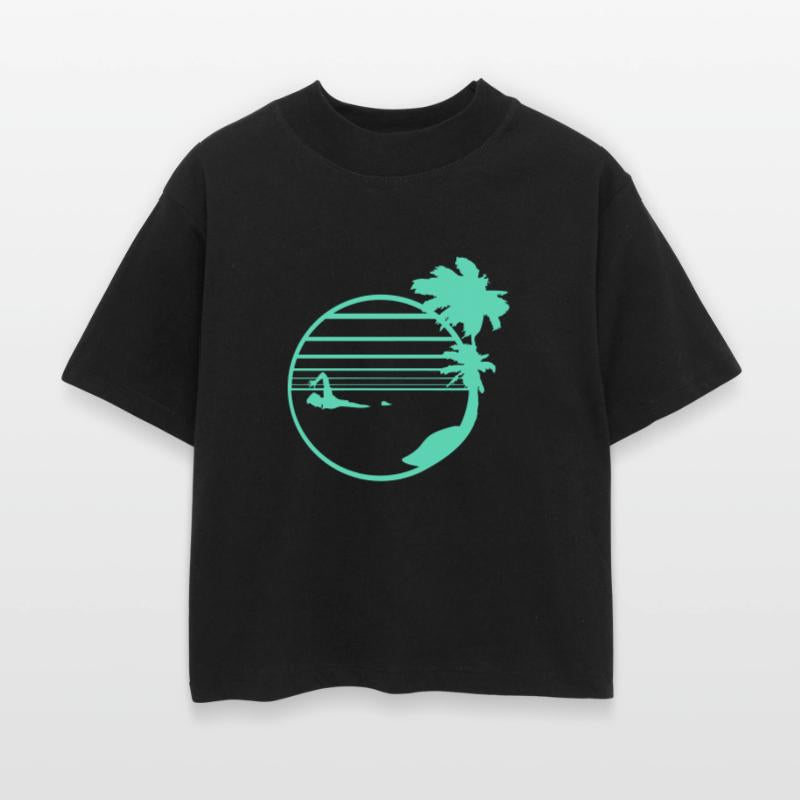 Swimming Man Palm Trees Beach Stripes Sea Trip Fun