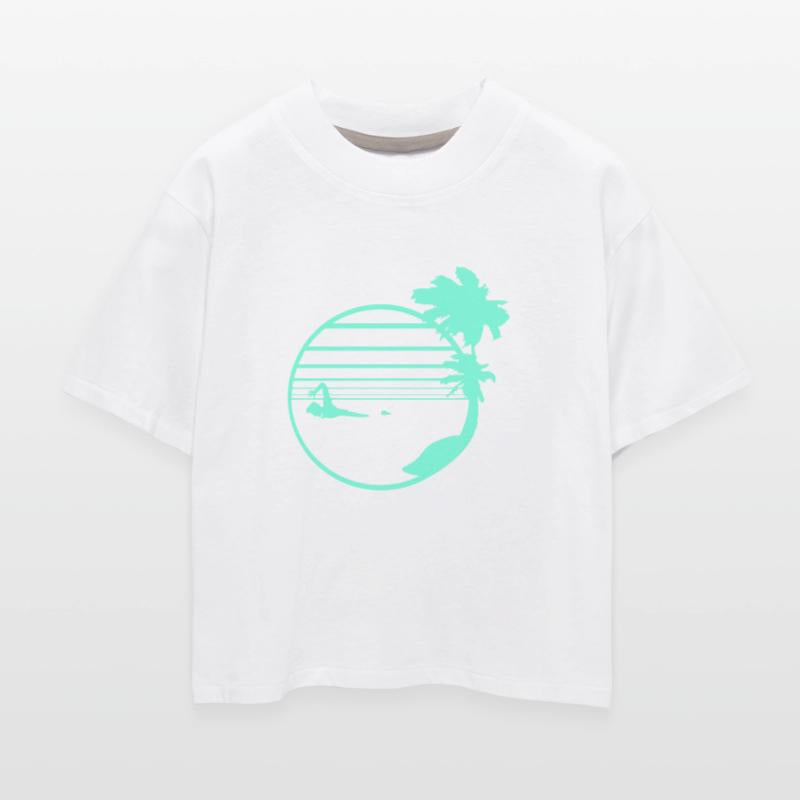 Swimming Man Palm Trees Beach Stripes Sea Trip Fun