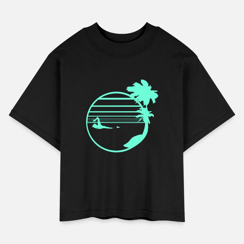 Swimming Man Palm Trees Beach Stripes Sea Trip Fun