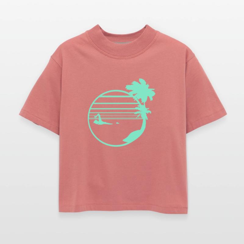 Swimming Man Palm Trees Beach Stripes Sea Trip Fun