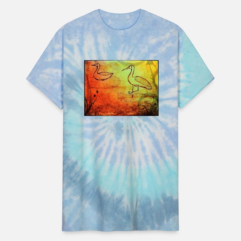 The duck and the crane on a rainy day