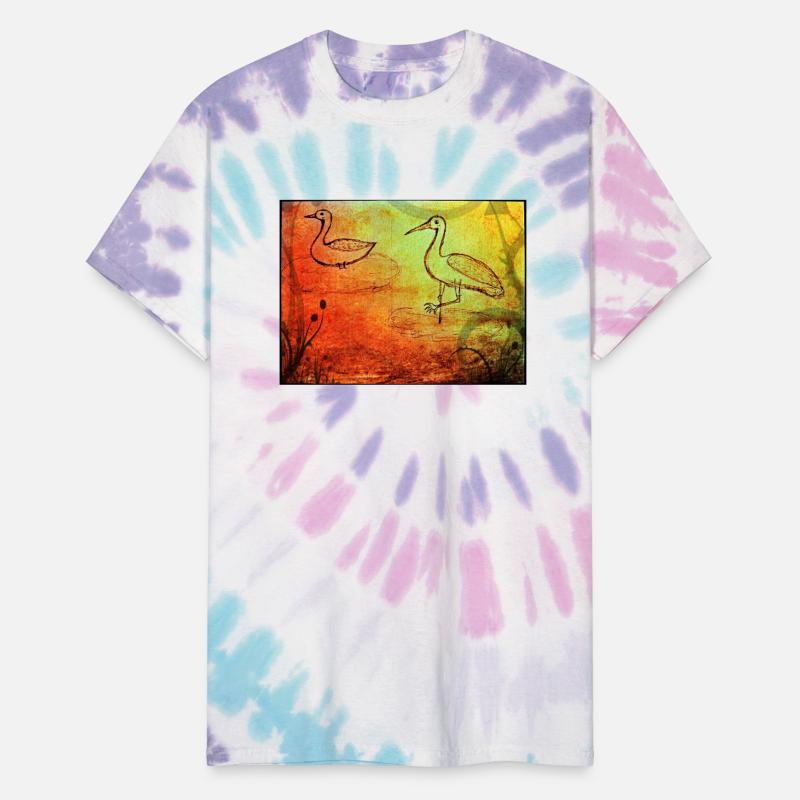 The duck and the crane on a rainy day