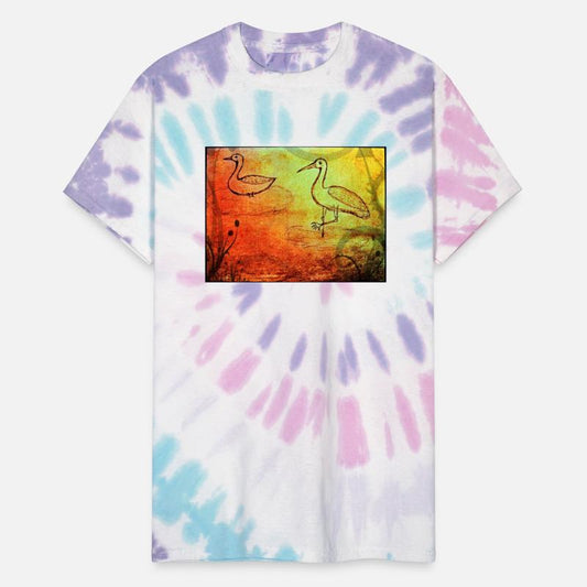 The duck and the crane on a rainy day