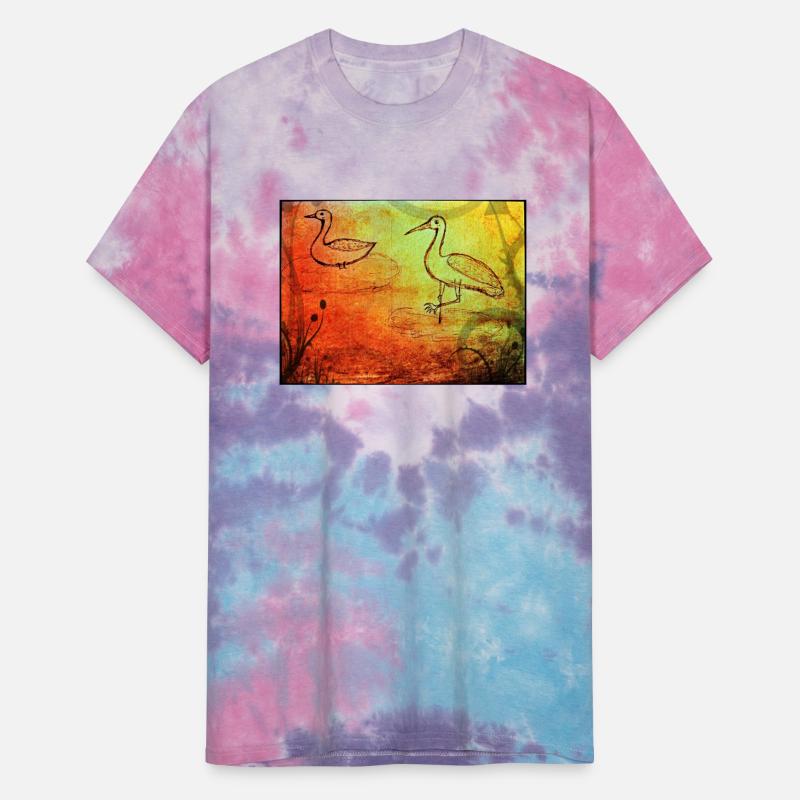 The duck and the crane on a rainy day