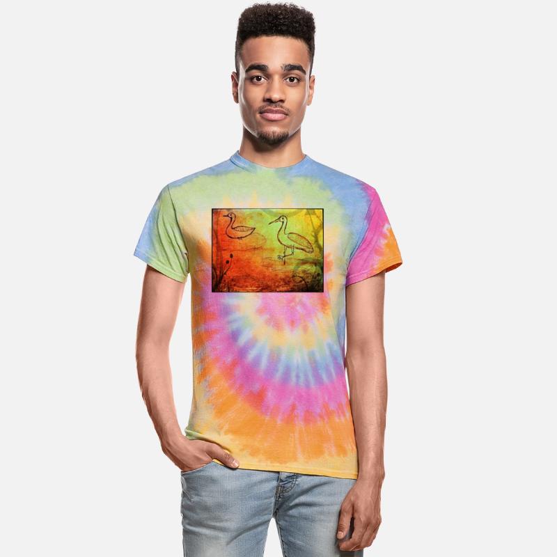 The duck and the crane on a rainy day