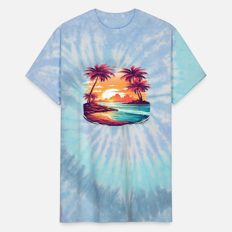 Tropical beach scene with vibrant palms