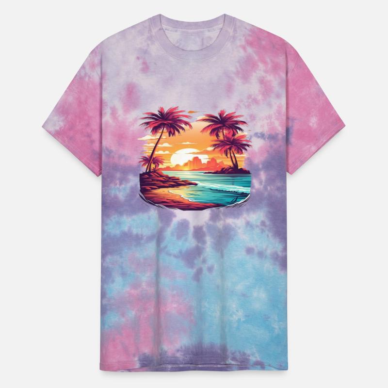 Tropical beach scene with vibrant palms
