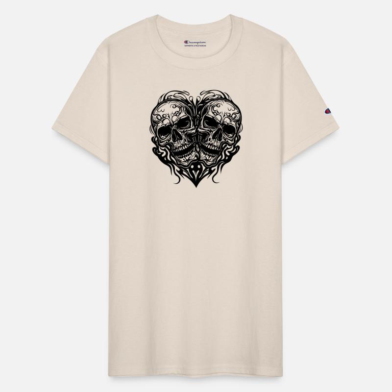 Two Skulls Heart Tattoo Tribal Style