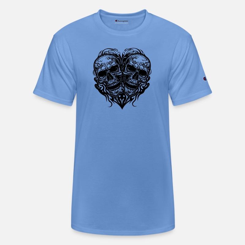 Two Skulls Heart Tattoo Tribal Style