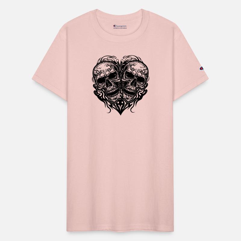 Two Skulls Heart Tattoo Tribal Style