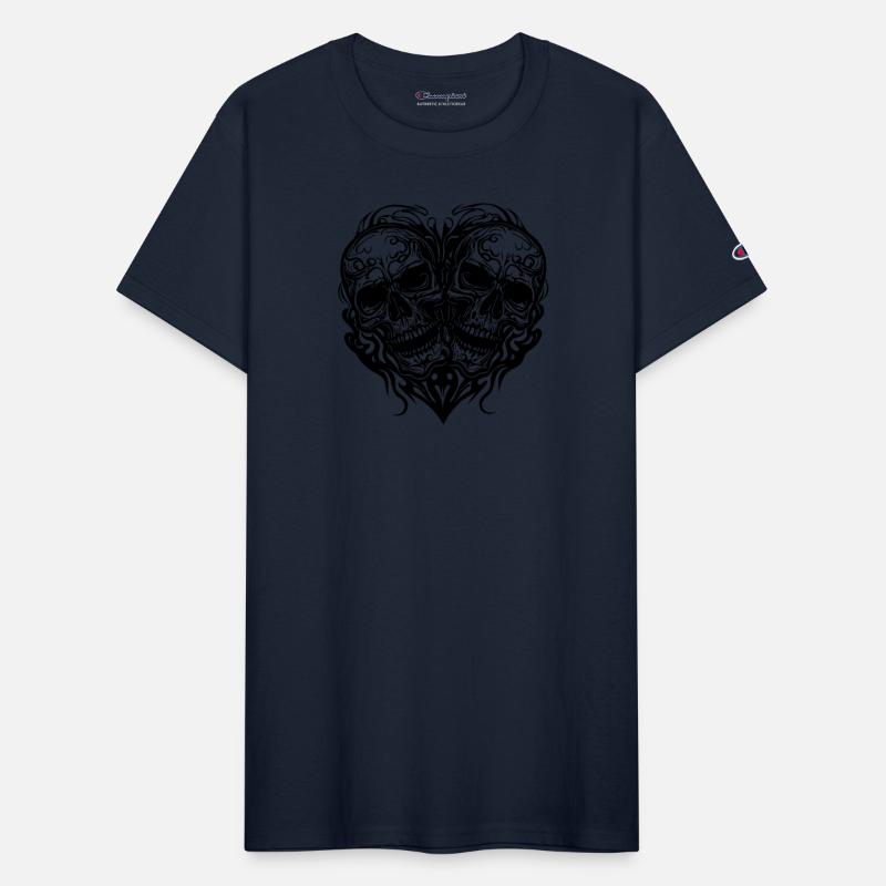 Two Skulls Heart Tattoo Tribal Style