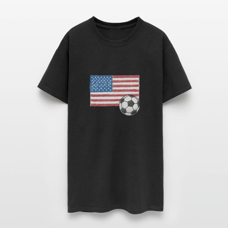 United States flag and crayon-style soccer ball