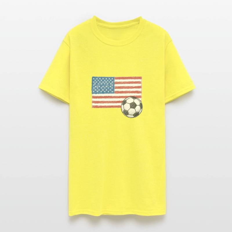 United States flag and crayon-style soccer ball