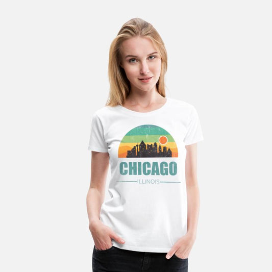 Vintage Chiacgo City Skyline Retro Sunset Souvenir
