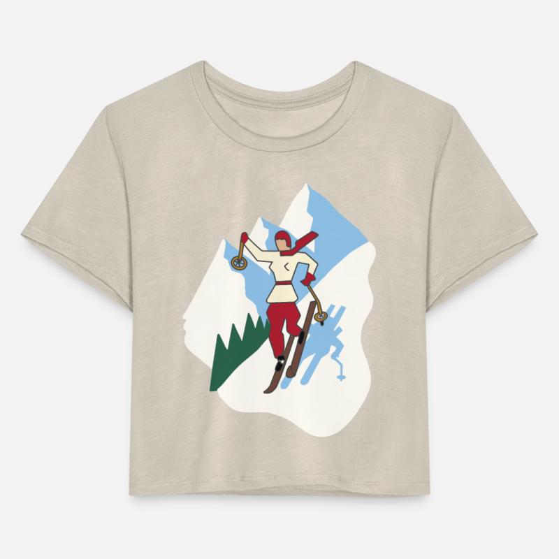 Vintage Style Art Deco Ski Girl on Mountain